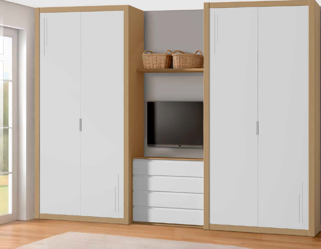 Serie ABATIBLE – Pico Gorrión Blanco con Tapetas Roble